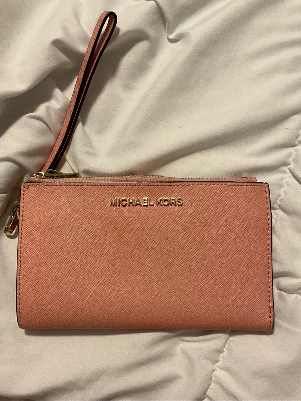 Michael Kors Pink Coral Saffiano Leather Wristlet